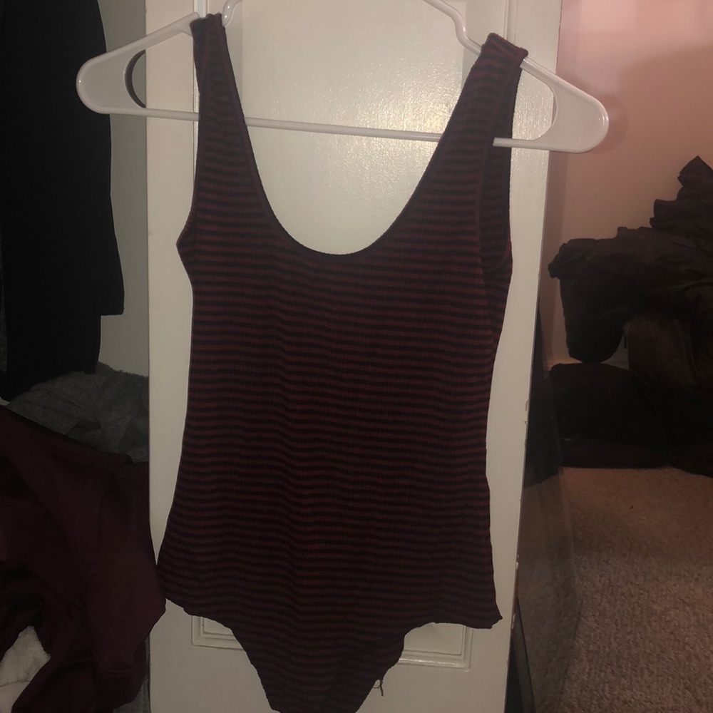 Red and black striped body suit